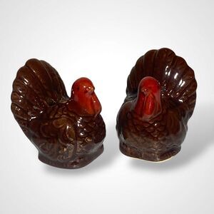 Miniature Turkey Salt and Pepper Shakers Vintage Ceramic Thanksgiving Pair